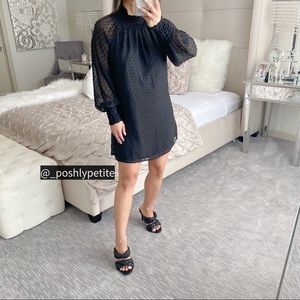 Polka Dot Ruffle Lace Up mesh turtleneck mesh dress